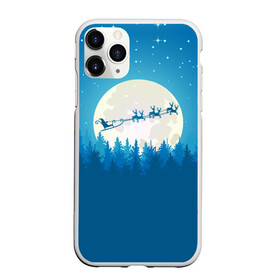 Чехол для iPhone 11 Pro матовый с принтом Санта с Оленями , Силикон |  | christmas | merry christmas | santa claus | дед мороз | ёлка | зима | луна | мороз | новогодние олени | новый год | оленёнок рудольф | подарок | праздник | рождество | с новым годом | сани | санта клаус | свитер с оленями