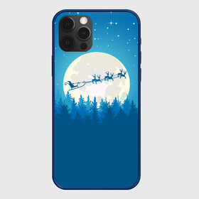 Чехол для iPhone 12 Pro Max с принтом Санта с Оленями , Силикон |  | christmas | merry christmas | santa claus | дед мороз | ёлка | зима | луна | мороз | новогодние олени | новый год | оленёнок рудольф | подарок | праздник | рождество | с новым годом | сани | санта клаус | свитер с оленями