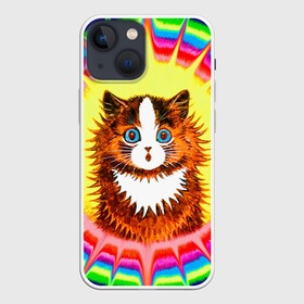 Чехол для iPhone 13 mini с принтом Psychedelic Rainbow Cat ,  |  | benedict cumberbatch | louis wain | louis wains cats | psychedelic rainbow cat | the electrical life | антропоморфный | бенедикт камбербэтч | известный художник | кошачьи миры луиса уэйна | луис вэйн | луис уэйн | радуга | радужный кот