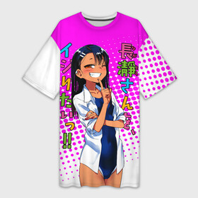 Платье-футболка 3D с принтом Nagatоro ,  |  | anime | cat | manga | nagatoro | school | schoolgirl | аниме | ианга | кошка | нагаторо | хвост | школа | школьница