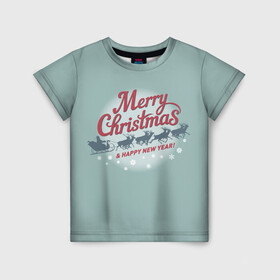 Детская футболка 3D с принтом Merry Christmas (хо хо хо) , 100% гипоаллергенный полиэфир | прямой крой, круглый вырез горловины, длина до линии бедер, чуть спущенное плечо, ткань немного тянется | Тематика изображения на принте: christmas | merry christmas | santa claus | дед мороз | ёлка | зима | мороз | новый год | олени | подарок | праздник | рождество | с новым годом | сани с оленями | санта клаус | снегурочка | снежинки