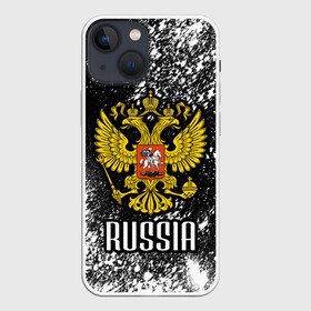 Чехол для iPhone 13 mini с принтом Russia ,  |  | Тематика изображения на принте: art | background | football | hockey | paint | russia | russian national team | sport | spray | texture | арт | герб | двуглавый орел | краска | россия | сборная россии | спорт | спрей | текстура | фон | футбол | хоккей