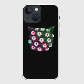 Чехол для iPhone 13 mini с принтом Космический Кот Монстр ,  |  | aliens | cat | eye | eyes | ghost | halloween | illusion | monster | mystic | space | ufo | глаз | глаза | иллюзия | космический | кот | кошка | мистика | монстр | нло | призрак | пришельцы | хэллоуин