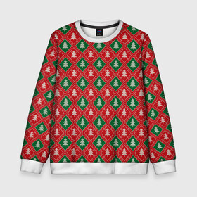 Детский свитшот 3D с принтом Ёлочки (красно зелёные) , 100% полиэстер | свободная посадка, прямой крой, мягкая тканевая резинка на рукавах и понизу свитшота | merry christmas | бабушкин свитер | дед мороз | ёлка | елочные шары | новогодний подарок | новый год | подарок | природа | рождество | свитер | свитер с ёлками | снежинки