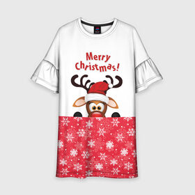 Детское платье 3D с принтом Оленёнок (Merry Christmas) , 100% полиэстер | прямой силуэт, чуть расширенный к низу. Круглая горловина, на рукавах — воланы | merry christmas | santa claus | дед мороз | ёлка | зверь | зима | лось | мороз | новогодние олени | новый год | оленёнок бэмби | оленёнок рудольф | олень | подарок | празд | рождество | с новым годом | сантаклаус