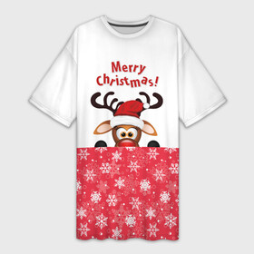 Платье-футболка 3D с принтом Оленёнок (Merry Christmas) ,  |  | merry christmas | santa claus | дед мороз | ёлка | зверь | зима | лось | мороз | новогодние олени | новый год | оленёнок бэмби | оленёнок рудольф | олень | подарок | празд | рождество | с новым годом | сантаклаус