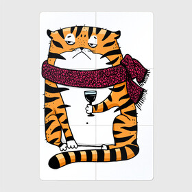 Магнитный плакат 2Х3 с принтом Недовольный тигр с бокалом вина , Полимерный материал с магнитным слоем | 6 деталей размером 9*9 см | Тематика изображения на принте: 2022 | год тигра | новый год | новый год 2022 | символ года | тигр | тигренок | тигрица | тигры