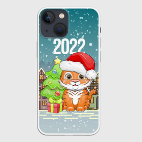 Чехол для iPhone 13 mini с принтом Тигренок с елочкой ,  |  | Тематика изображения на принте: 2022 | год тигра | новый год | новый год 2022 | символ года | тигр | тигренок | тигрица | тигры