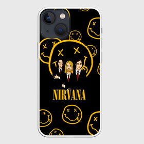 Чехол для iPhone 13 mini с принтом Арт на группу Nirvana ,  |  | kurt cobain | nevermino | nirvana | альтернативный | гранж | грол | дональд | курт кобейн | музыка | надпись | нервана | нирвана | новоселич | певец | рок группа | смайл | смайлик | солист