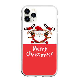 Чехол для iPhone 11 Pro матовый с принтом Санта с 2 Оленями , Силикон |  | christmas | merry christmas | santa claus | дед мороз | ёлка | зима | мороз | новогодние олени | новый год | оленёнок бэмби | оленёнок рудольф | подарок | праздник | рождество | с новым годом | санта клаус