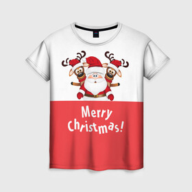 Женская футболка 3D с принтом Санта с 2 Оленями , 100% полиэфир ( синтетическое хлопкоподобное полотно) | прямой крой, круглый вырез горловины, длина до линии бедер | christmas | merry christmas | santa claus | дед мороз | ёлка | зима | мороз | новогодние олени | новый год | оленёнок бэмби | оленёнок рудольф | подарок | праздник | рождество | с новым годом | санта клаус