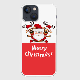 Чехол для iPhone 13 mini с принтом Санта с 2 Оленями ,  |  | Тематика изображения на принте: christmas | merry christmas | santa claus | дед мороз | ёлка | зима | мороз | новогодние олени | новый год | оленёнок бэмби | оленёнок рудольф | подарок | праздник | рождество | с новым годом | санта клаус