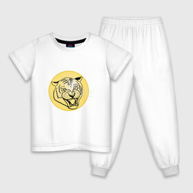 Детская пижама хлопок с принтом Тигр на новогоднем шарике , 100% хлопок |  брюки и футболка прямого кроя, без карманов, на брюках мягкая резинка на поясе и по низу штанин
 | Тематика изображения на принте: golden | head | holiday | mascot | new year | symbol | tiger | year of the tiger | год тигра | голова | золотой | новый год | праздник | символ | талисман | тигр