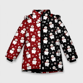 Зимняя куртка для девочек 3D с принтом Снеговики, снежинки и снег , ткань верха — 100% полиэстер; подклад — 100% полиэстер, утеплитель — 100% полиэстер. | длина ниже бедра, удлиненная спинка, воротник стойка и отстегивающийся капюшон. Есть боковые карманы с листочкой на кнопках, утяжки по низу изделия и внутренний карман на молнии. 

Предусмотрены светоотражающий принт на спинке, радужный светоотражающий элемент на пуллере молнии и на резинке для утяжки. | christmas | happy new year | merry christmas | new year | santa | snow | snowflake | snowman | winter | зима | зимний узор | мороз | новогодние рисунки | новогодний принт | новогодняя ночь | новый год | орнамент | подарок | рождество