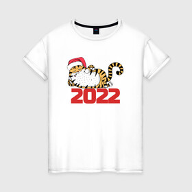 Женская футболка хлопок с принтом Романтичный тигр 2022 , 100% хлопок | прямой крой, круглый вырез горловины, длина до линии бедер, слегка спущенное плечо | Тематика изображения на принте: 2022 | год тигра | новый год | новый год 2022 | символ года | тигр | тигренок | тигрица | тигры