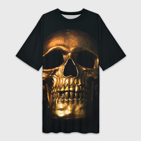 Платье-футболка 3D с принтом Gold Skull ,  |  | gold skull | skull | золотой череп | череп | череп на черном фоне