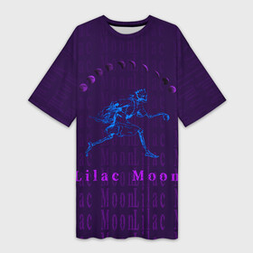 Платье-футболка 3D с принтом LILAC MOON ,  |  | crown | dark | gothic | halloween | moon | neon | skeleton | skull | луна | скелет | смайл | фиолетовый | хэллоуин | череп