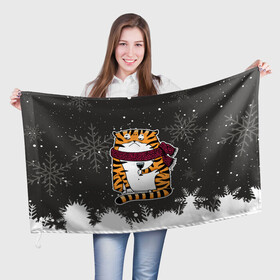 Флаг 3D с принтом Тигр с бокалом вина , 100% полиэстер | плотность ткани — 95 г/м2, размер — 67 х 109 см. Принт наносится с одной стороны | 2022 | год тигра | новый год | новый год 2022 | символ года | тигр | тигренок | тигрица | тигры