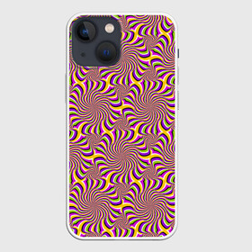 Чехол для iPhone 13 mini с принтом Желто фиолетовая иллюзия вращения ,  |  | абстракция | аум | галлюцинация | зазеркалье | игра ума | иллюзии | индиго | майя | мантра | медитация | мираж | неон | нирвана | обман зрения | ом | оптические иллюзии | просветление | психоделика