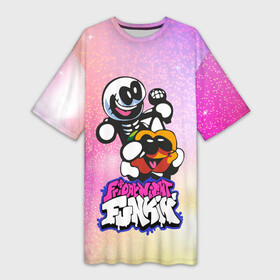 Платье-футболка 3D с принтом Skid and Pump  Friday Night Funkin ,  |  | fnf | friday night funk | friday night funkin | skid and pump | игры | кликеры | костяшка и тыковка | скид и памп