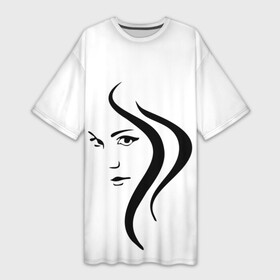 Платье-футболка 3D с принтом черно белое, девушка ,  |  | девушка | девчачая | женская | минимализм | мода | молодеж | стиль | черно белое