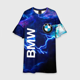 Детское платье 3D с принтом [BMW] Синяя молния , 100% полиэстер | прямой силуэт, чуть расширенный к низу. Круглая горловина, на рукавах — воланы | Тематика изображения на принте: bmw | bmw performance | m | motorsport | performance | бмв | моторспорт