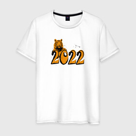 Мужская футболка хлопок с принтом Принт с тигром, 2022 , 100% хлопок | прямой крой, круглый вырез горловины, длина до линии бедер, слегка спущенное плечо. | дизайнерский подарок | для мужчин | новогодние подарки | рождественские принты | символ 2022 | тигр
