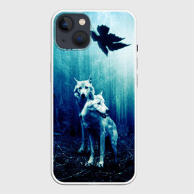 Чехол для iPhone 13 с принтом ЛЕС, ВОЛКИ И ТУМАН ,  |  | Тематика изображения на принте: волк | деревья | лес | осень | природа | туман
