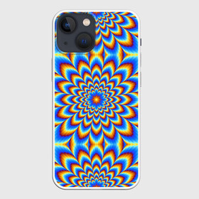 Чехол для iPhone 13 mini с принтом Пульсирующий синий цветок (оптическая иллюзия) ,  |  | Тематика изображения на принте: абстракция | аум | галлюцинация | зазеркалье | игра ума | иллюзии | индиго | майя | мантра | медитация | мираж | неон | нирвана | обман зрения | ом | оптические иллюзии | просветление | психоделика