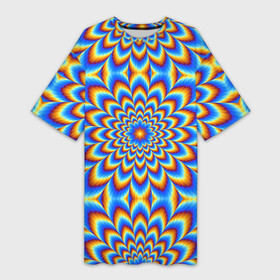 Платье-футболка 3D с принтом Пульсирующий синий цветок (оптическая иллюзия) ,  |  | абстракция | аум | галлюцинация | зазеркалье | игра ума | иллюзии | индиго | майя | мантра | медитация | мираж | неон | нирвана | обман зрения | ом | оптические иллюзии | просветление | психоделика