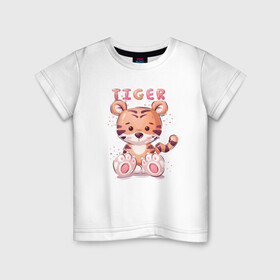 Детская футболка хлопок с принтом Cute little tiger , 100% хлопок | круглый вырез горловины, полуприлегающий силуэт, длина до линии бедер | Тематика изображения на принте: 2022 | 2022 год | happy new year | santa | год тигра | дед мороз | каникулы | мороз | новогодний свитер | новый год | новый год 2022 | новый год тигра | оливье | праздник | рождество | санта клаус | свитер новогодний