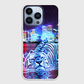 Чехол для iPhone 13 Pro с принтом Плывущий неоновый тигр ,  |  | Тематика изображения на принте: год тигра | животные | неоновый тиг | плывущий тигр | тигр