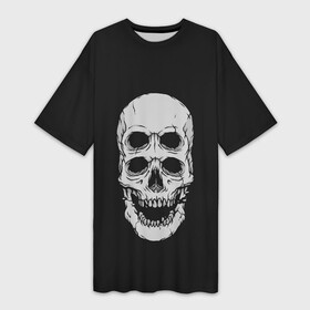 Платье-футболка 3D с принтом Terrible Skull ,  |  | bone | bones | halloween | horrible | monster | mutant | old | scary | siamese | sinister | skeleton | skull | terrible | twin | близнец | зловещий | кости | кость | монстр | мутант | сиамский | скелет | старый | страшный | ужасный | хэллоуин | череп
