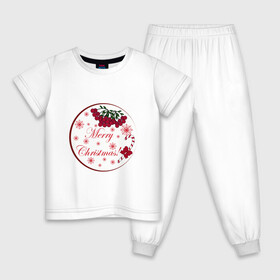 Детская пижама хлопок с принтом Мэри кристмас , 100% хлопок |  брюки и футболка прямого кроя, без карманов, на брюках мягкая резинка на поясе и по низу штанин
 | merry christmas | зима | мэри кристмас | надпись | новый год | подарок | поздравление | праздник | рождественский леденец | рождество | рябина | снег | снежинки