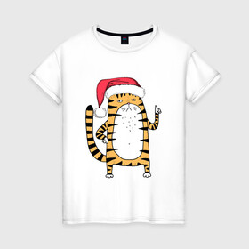 Женская футболка хлопок с принтом Серьезный тигр , 100% хлопок | прямой крой, круглый вырез горловины, длина до линии бедер, слегка спущенное плечо | 2022 | год тигра | новый год | новый год 2022 | символ года | тигр | тигренок | тигрица | тигры