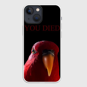 Чехол для iPhone 13 mini с принтом Красный попугай | Red parrot ,  |  | 3 | bird | dark | gumi | hideaki utsumi | meme | parrot | red | souls | tiktok | wue | wuewuewue | вуе | дарк | красная | красный | мем | попугай | птица | соулс | тикоток | япония