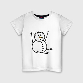 Детская футболка хлопок с принтом Снеговик в дудл стиле , 100% хлопок | круглый вырез горловины, полуприлегающий силуэт, длина до линии бедер | дудл | зима | зимний | нарисованный | от руки | снег | снеговик