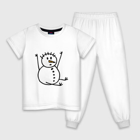Детская пижама хлопок с принтом Снеговик в дудл стиле , 100% хлопок |  брюки и футболка прямого кроя, без карманов, на брюках мягкая резинка на поясе и по низу штанин
 | дудл | зима | зимний | нарисованный | от руки | снег | снеговик