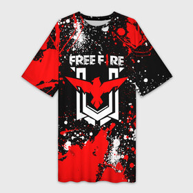 Платье-футболка 3D с принтом Free Fire: Брызги и капли красок. ,  |  | free fire | free fire battlegrounds | garena | garena free fire | гарена | игра | фри фаер | шутер