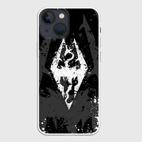 Чехол для iPhone 13 mini с принтом TES DRAGON WHITE LOGO | БРЫЗГИ КРАСОК ,  |  | dovahkiin | dragon | dragonborn | fus ro dah | oblivion | rpg | skyrim | tes | tes 5 | tes skyrim | tes v | the elder scrolls | the elder scrolls skyrim | we know | докавин | дракон | мы знаем | обливион | рпг | скайрим | фус ро дах