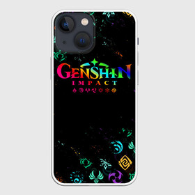 Чехол для iPhone 13 mini с принтом GENSHIN IMPACT NEON LOGO RAINBOW STYLE, ЭМБЛЕМЫ ,  |  | Тематика изображения на принте: amber | anime | genshin impact | girl | jean | lisa | paimon | xiao | zelda | анемо | аниме | геншен импакт | геншин импакт | геншин эмпакт | геншинимпакт | девушка | игры | кли | лиза | паймон | пеймон | персонажи | сяо | тян