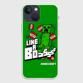 Чехол для iPhone 13 mini с принтом LIKE A BOSS Minecraft Creepe ,  |  | craft | creep | creeper | keeper | mine | minecraft | бесшумный мобкамикадзе | блоки | добывать | зелёное четырёхногое существо | зелёный | компьютерная игра | крафт | крипер | кубики | майн | майнкрафт | манкрафт