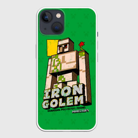 Чехол для iPhone 13 с принтом Железный Голем   Minecraft ,  |  | craft | golem | iron | mine | minecraft | блоки | голем | деревянный | добывать | железный | каменный | компьютерная игра | крафт | кубики | майн | майнкрафт | манкрафт | нейтральный моб | ремесло | скин | снежный
