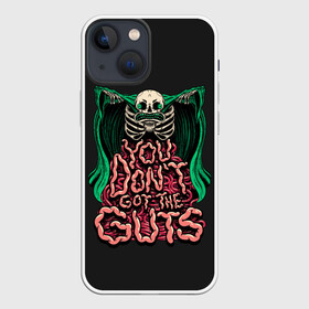 Чехол для iPhone 13 mini с принтом Кишка Тонка ,  |  | dead | death | halloween | horrors | monster | night | okay | scare | skeleton | skull | you dont got the guts | мертвый | монстр | ночь | скелет | ужастики | ужасы | хэллоуин | череп