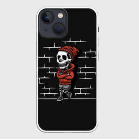Чехол для iPhone 13 mini с принтом Skeleton | Скелет ,  |  | dead | death | halloween | horrors | monster | night | okay | scare | skeleton | skull | you dont got the guts | мертвый | монстр | ночь | скелет | ужастики | ужасы | хэллоуин | череп