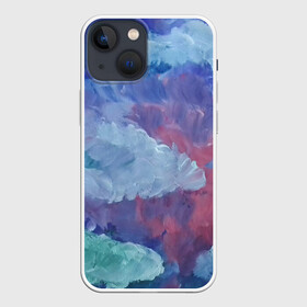 Чехол для iPhone 13 mini с принтом Гуашевые облака ,  |  | акварель | арт | гуашь | краски | мазки | мазки красок | облака | облако | природа | природа красками | рисунок | рисунок акварелью | рисунок красками