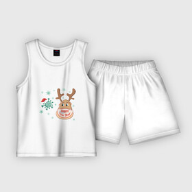Детская пижама с шортами хлопок с принтом Вирус и олень ,  |  | happy | арт | вирус | иллюстрация | новый год | олень | праздник