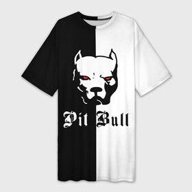 Платье-футболка 3D с принтом Pit Bull (боец) ,  |  | boxer | bulldog | fighting dog | pit bull | барбос | бобик | бойцовская собака | бойцовский пес | боксер | бульдог | волкодав | год со | друг человека | животное | зверь | ищейка | кинолог | кость | лайка | лапы | лев | пес