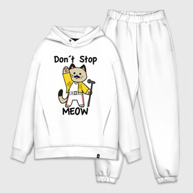 Мужской костюм хлопок OVERSIZE с принтом DONT STOP MEOW   QUEEN ,  |  | dont stop meow | freddie mercury | meow | music | queen | квин | кот | музыка | не останавливайте | поющий кот | рок группа | фредди меркьюри