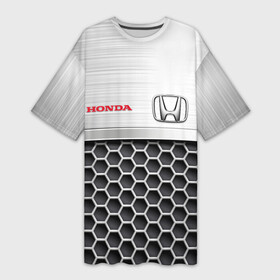 Платье-футболка 3D с принтом HONDA  Стальная решетка ,  |  | honda | honda accord | honda civic | honda cr v | honda moto | honda motor | honda motors | ж | железная решетка | красный логотип | логотип красный | сталь | стальная решетка | стальные соты | хонда | хонда аккорд